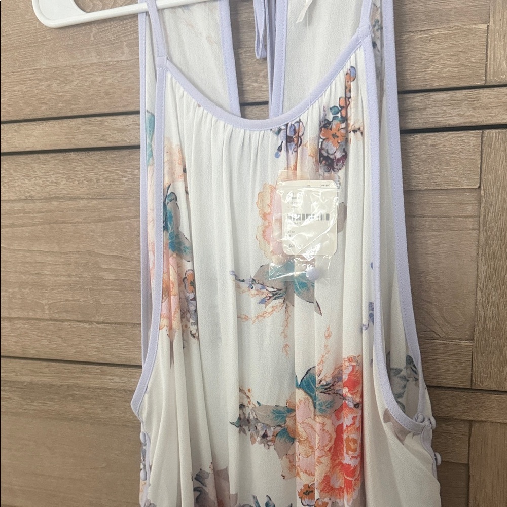 Free People White Floral Camisole with Lilac Trim - Picture 4 of 4